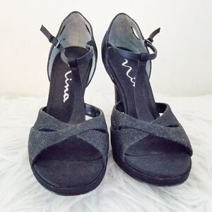 Nina leather sole heels open toe sparkle